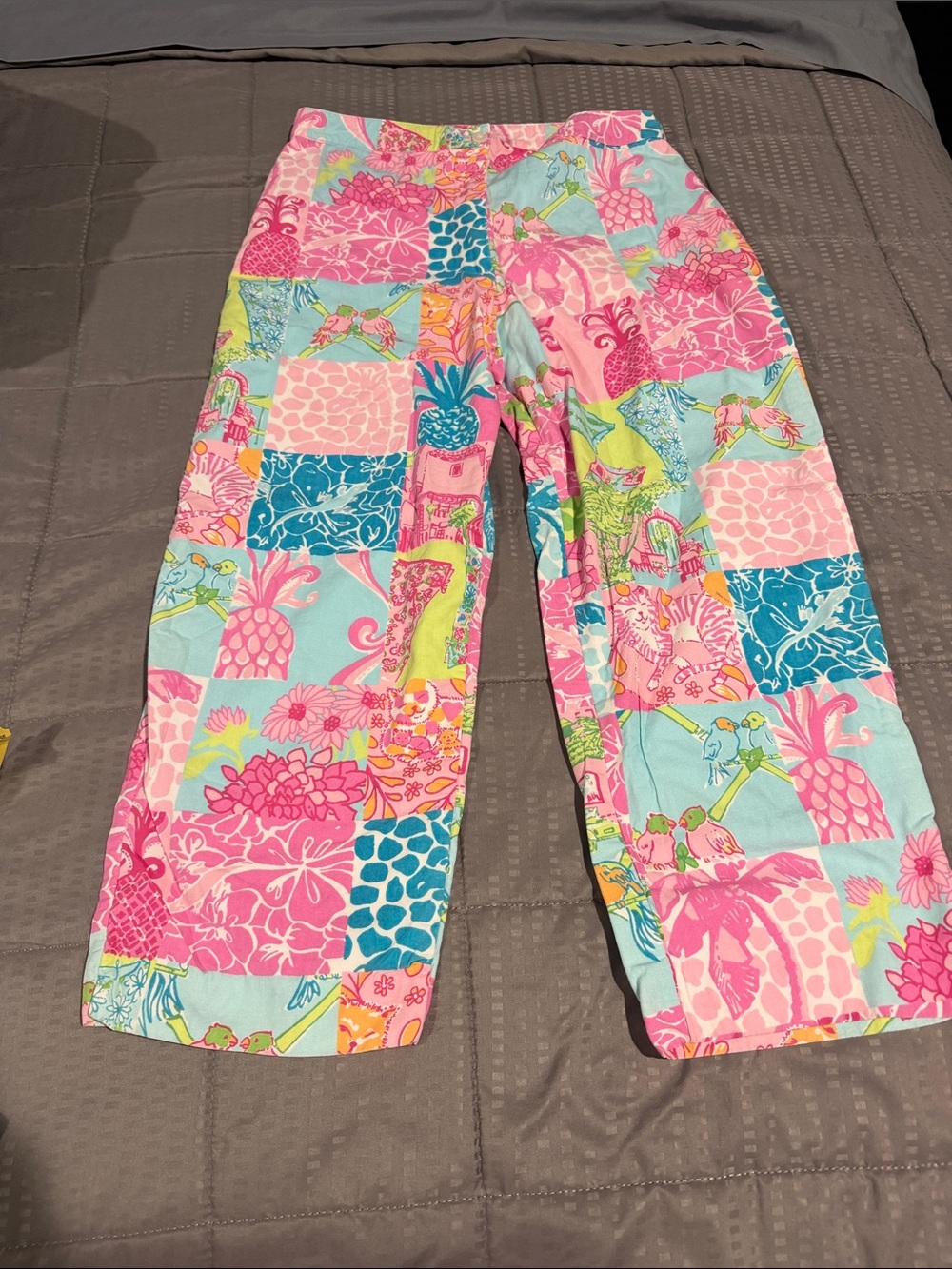 Woman’s Lilly Pulitzer Multicolor Patchwork Pineapple Capri Pants - Pink & Blue